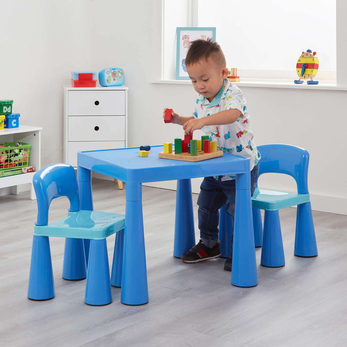 Kids Plastic Table and Two Chairs Set - Blue