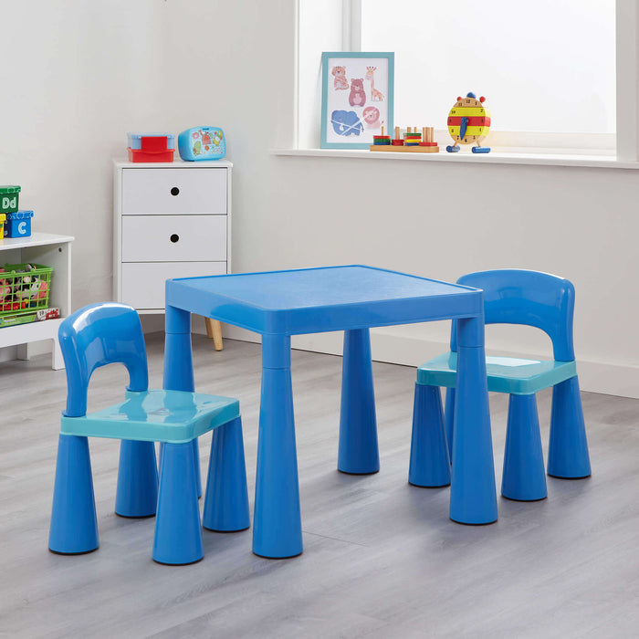Kids Plastic Table and Two Chairs Set - Blue