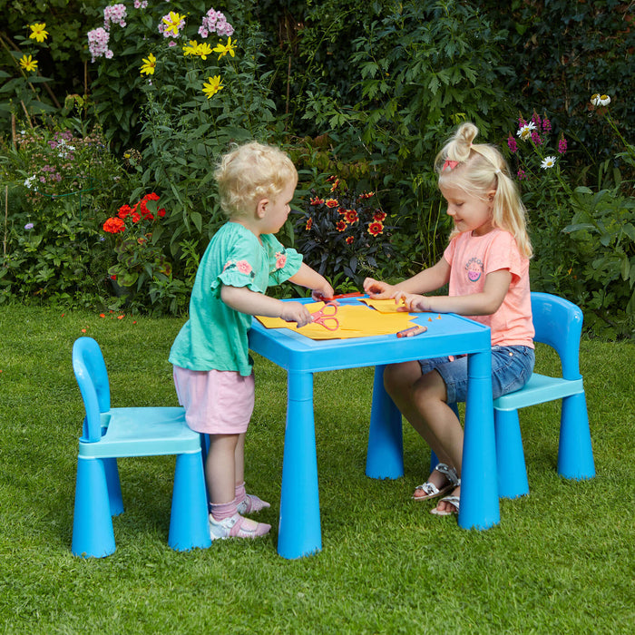 Kids Plastic Table and Two Chairs Set - Blue
