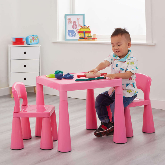 Kids Plastic Table and Two Chairs Set - Pink