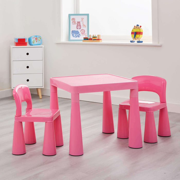 Kids Plastic Table and Two Chairs Set - Pink