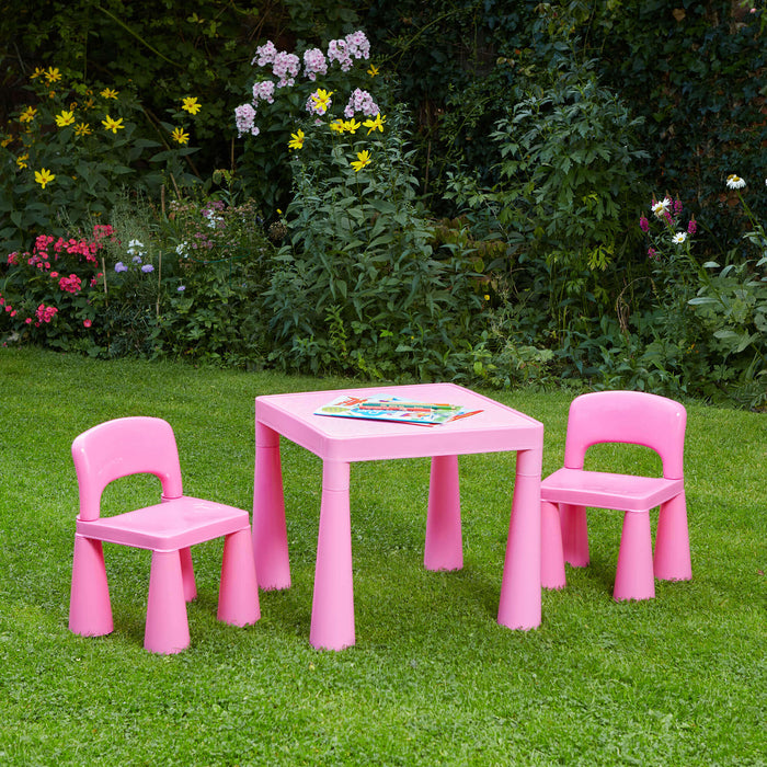 Kids Plastic Table and Two Chairs Set - Pink