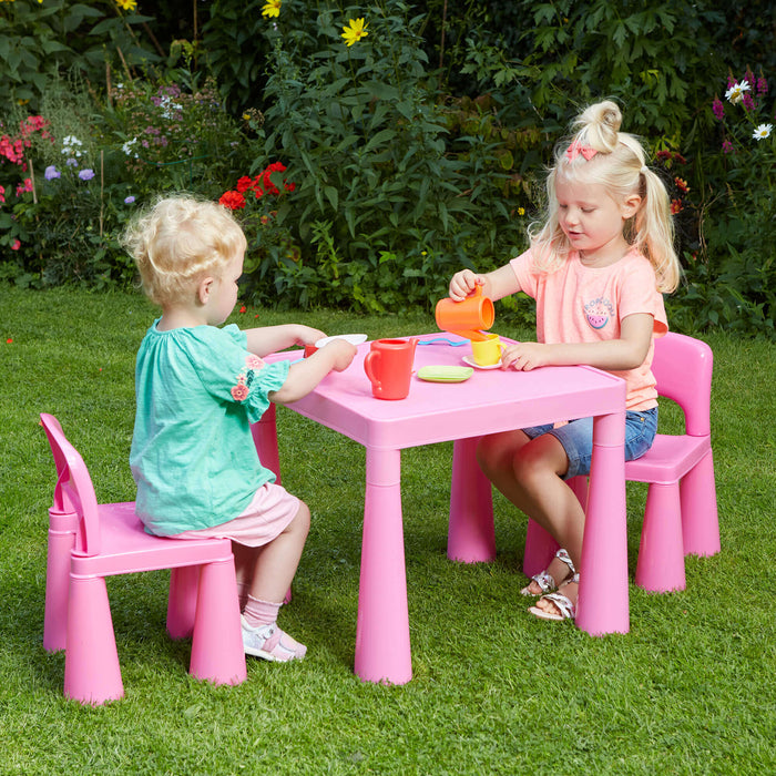 Kids Plastic Table and Two Chairs Set - Pink
