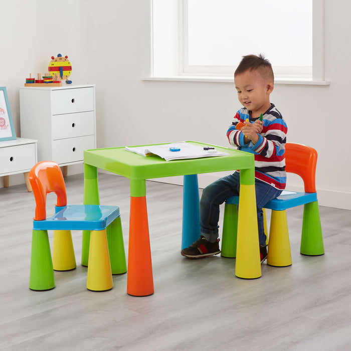 Kids Plastic Table and Two Chairs Set - Multicoloured