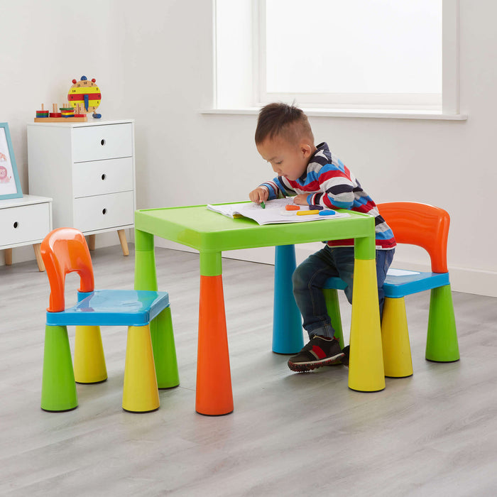 Kids Plastic Table and Two Chairs Set - Multicoloured