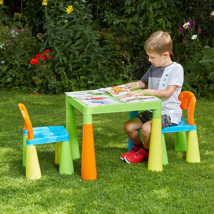 Kids Plastic Table and Two Chairs Set - Multicoloured
