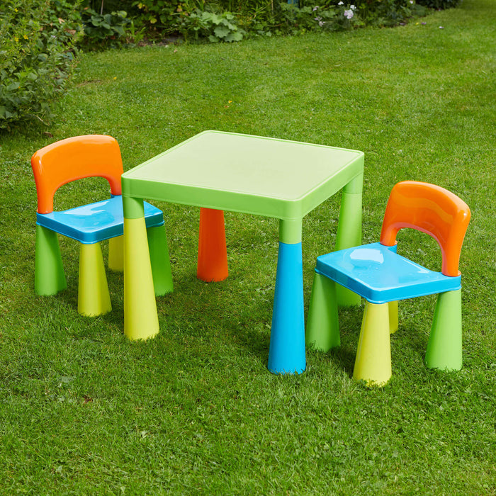 Kids Plastic Table and Two Chairs Set - Multicoloured
