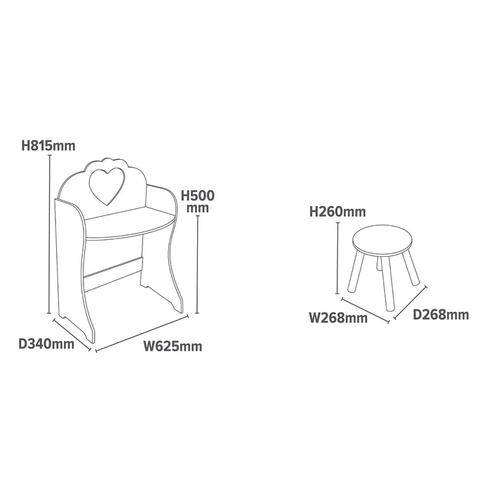 Kids White Wooden Dressing Table and Stool Set