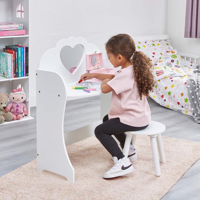 Kids White Wooden Dressing Table and Stool Set