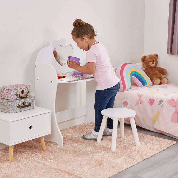 Kids White Wooden Dressing Table and Stool Set