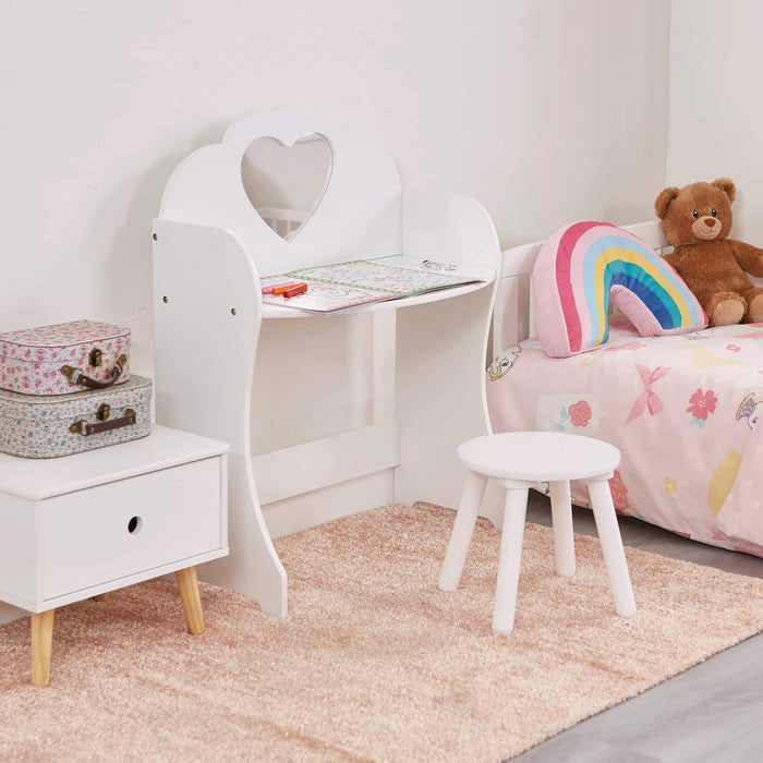 Kids White Wooden Dressing Table and Stool Set
