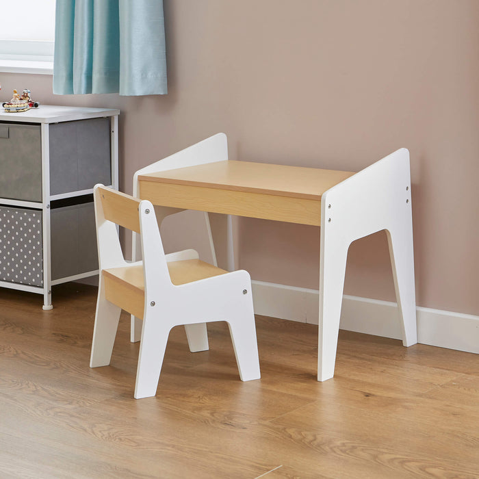 Kids White and Pine Play Table and Chair Set
