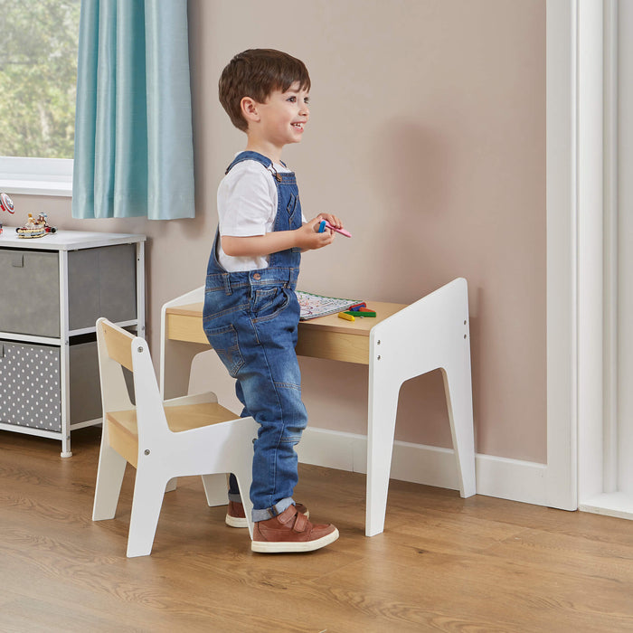 Kids White and Pine Play Table and Chair Set