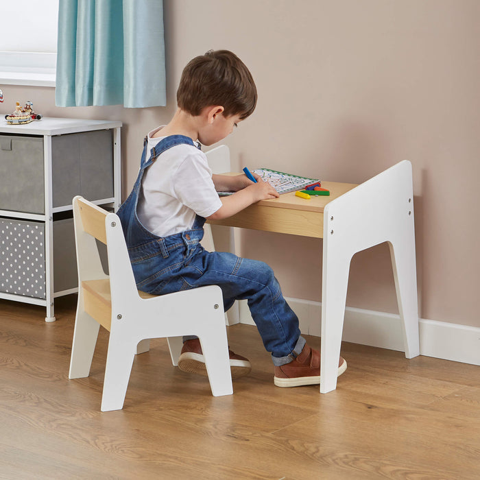 Kids White and Pine Play Table and Chair Set