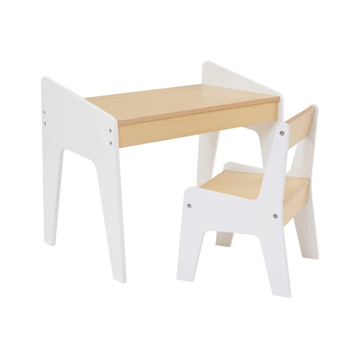 Kids White and Pine Play Table and Chair Set