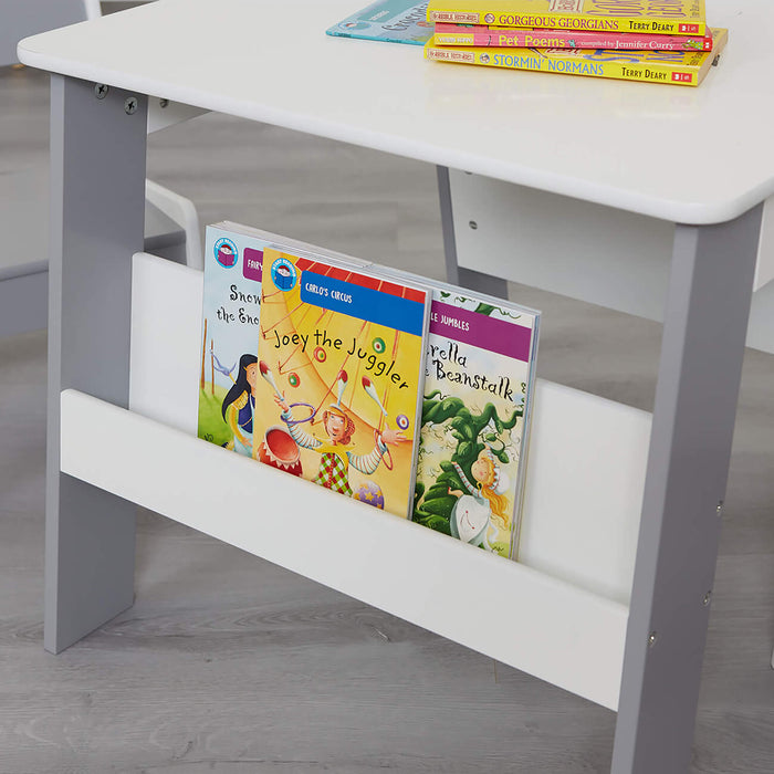 White and Grey Bookshelf Table and Two Chairs Set