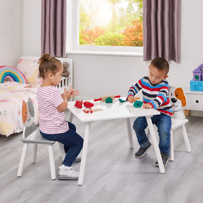 Kids Cat and Dog Table and Two Chairs Set