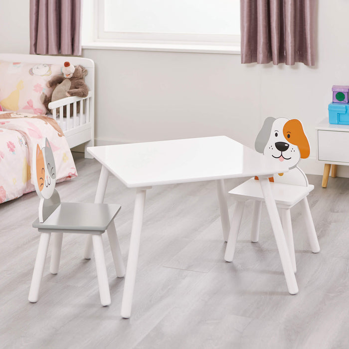 Kids Cat and Dog Table and Two Chairs Set