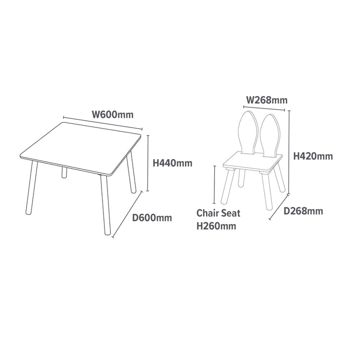 Kids Bunny Wooden Table and Two Chairs