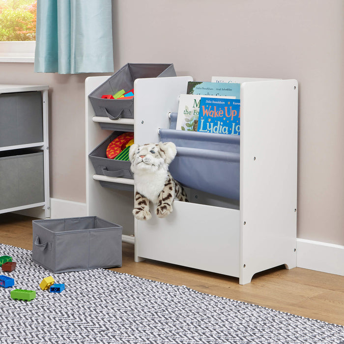 Kids White Display Unit With Fabric Storage Boxes