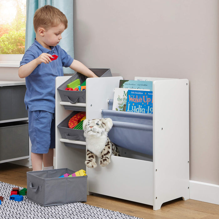 Kids White Display Unit With Fabric Storage Boxes
