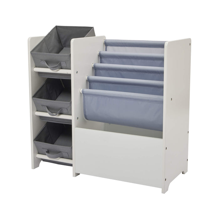 Kids White Display Unit With Fabric Storage Boxes