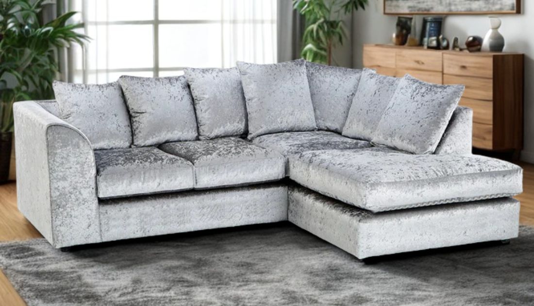 Crystal 4 Seater Scatter Back Corner Sofa - Crushed Velvet