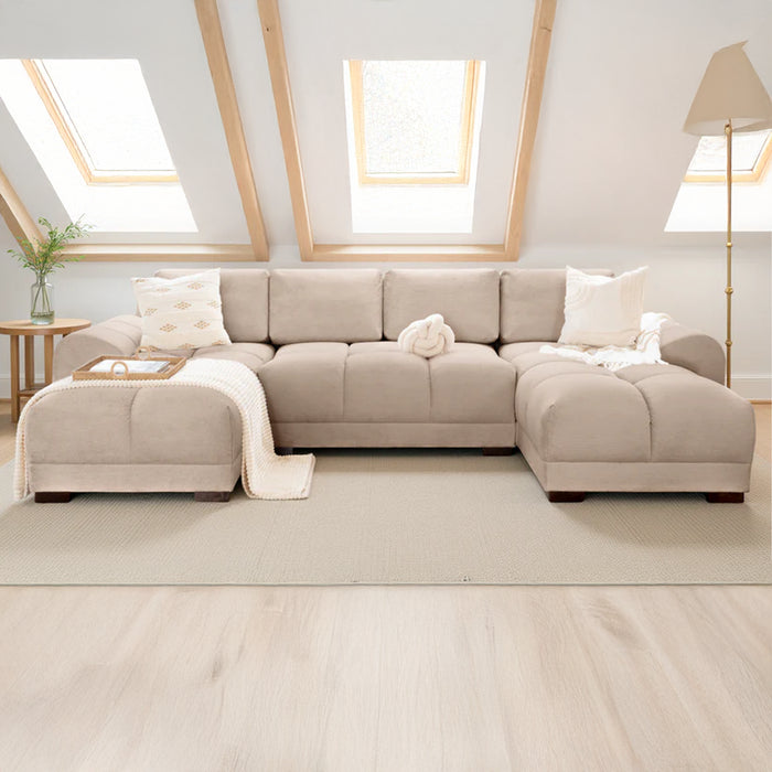 Zura U-Shape Sofa - Plush Velvet Brown Sugar