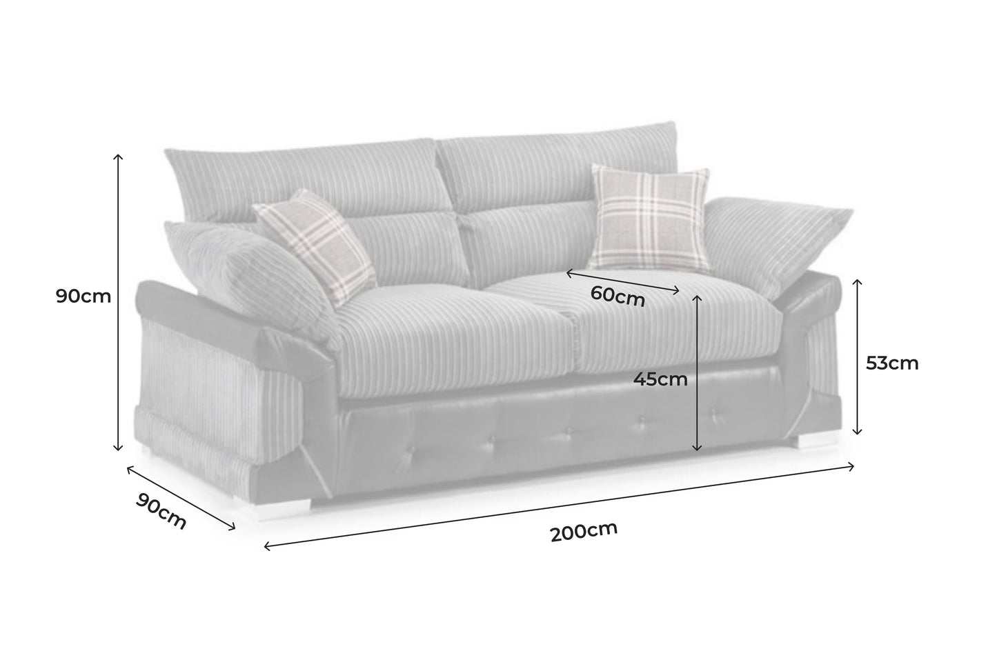 Dakota 3 Seater Sofa - Black/Grey