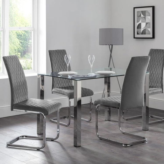 Enzo Dining Table & 4 Calabria Cantilever Velvet Grey Chairs