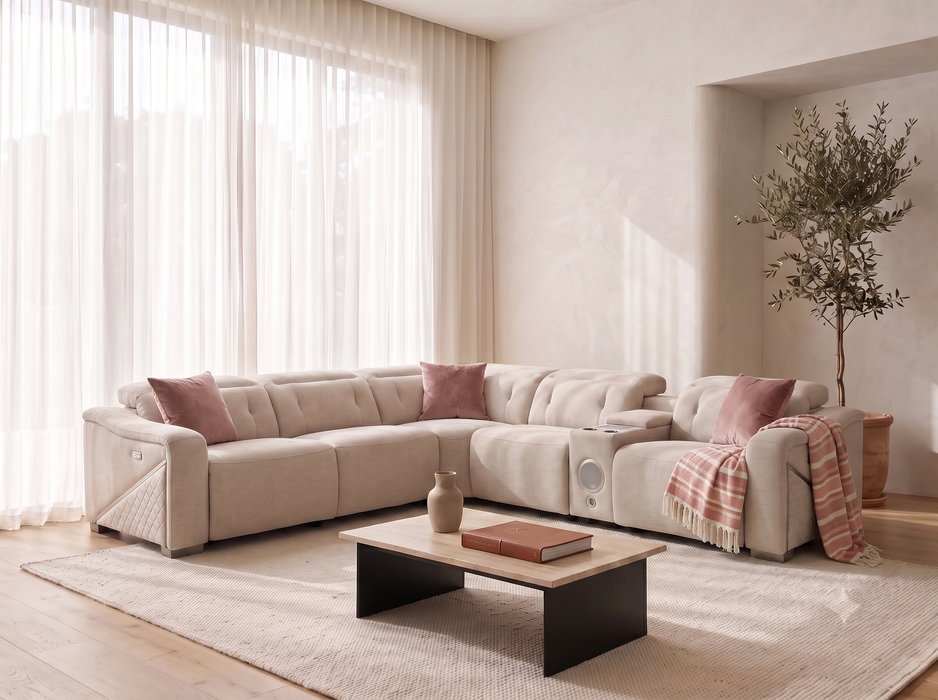 Renzo Large Electric Tech Corner Sofa - Beige