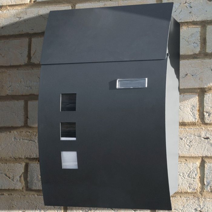 Large Curve Design Wall Mounted Mail Box- Grey