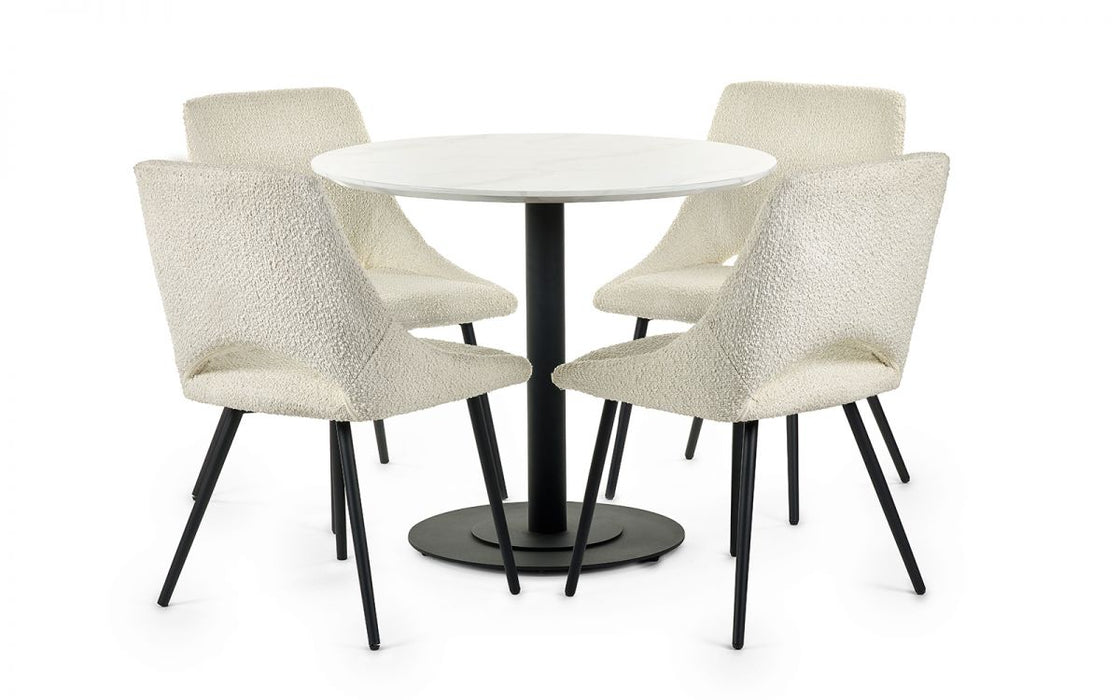 Luca Round Table & 4 Iris Boucle Dining Chairs Ivory