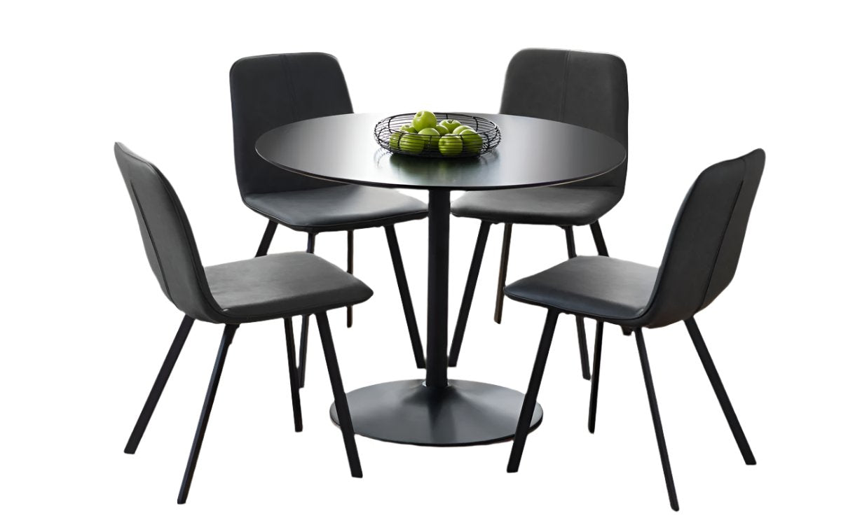 Nero Round Table & 4 Goya Antique Black Chairs