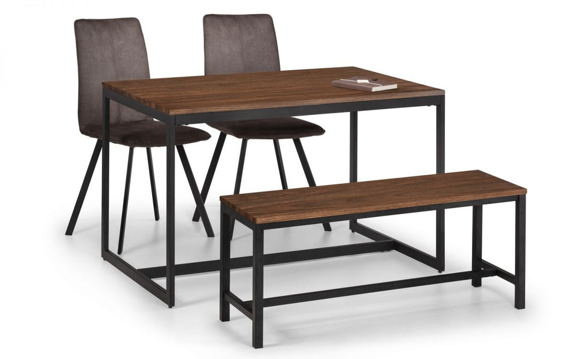 Tribeca Walnut Dining Table, Bench & 2 Monroe Chairs