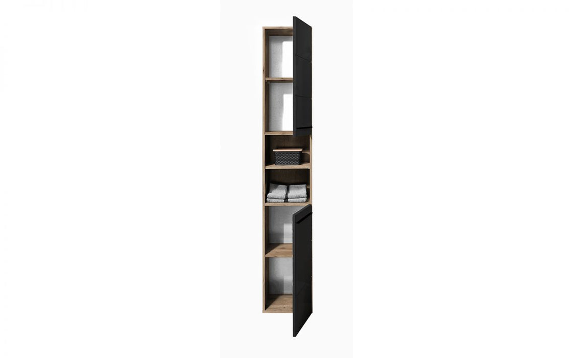 Vista Tall Bathroom Cabinet - Black/Oak